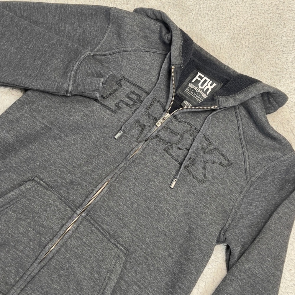 Fox Racing Mens Charcoal Gray Zip Up Hoodie Embroidered Logo Size Small 06764